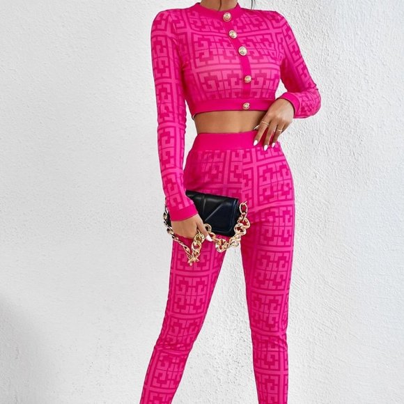 Allover Print Crop Top & Leggings Pink - Picture 4 of 5